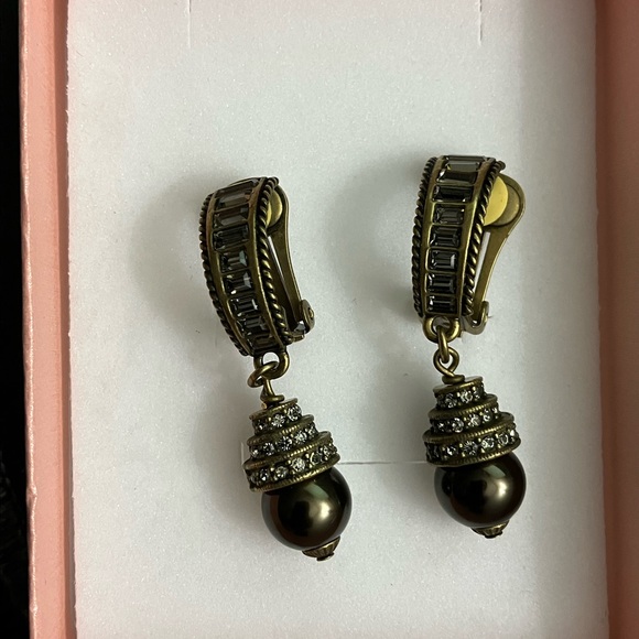 Heidi Daus Black Diamond Swarovski &  Tahitian Earrings Clip on - Picture 2 of 9